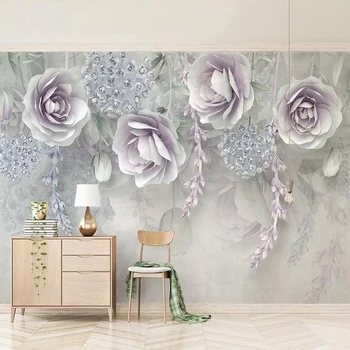 Pasirinktinius Nuotraukų Sienų Tapetai, 3D Stereo Violetinės Gėlės Sienų Tapybos Gyvenamasis Kambarys Sofos, Miegamojo, TV Foną, Sienos Papel De Parede
