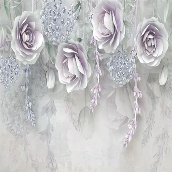 Pasirinktinius Nuotraukų Sienų Tapetai, 3D Stereo Violetinės Gėlės Sienų Tapybos Gyvenamasis Kambarys Sofos, Miegamojo, TV Foną, Sienos Papel De Parede