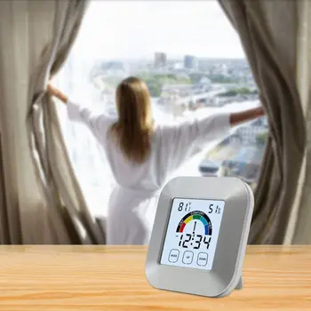 Patalpų Termometras, Drėgmės Monitorius su Touchsn Apšvietimas Laikmatis Smart Digital Drėgmėmačiu Temperatūros Matuoklis Matuoklio su Laikrodžiu