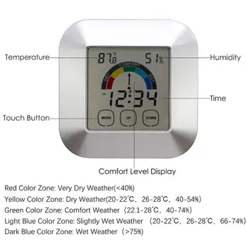 Patalpų Termometras, Drėgmės Monitorius su Touchsn Apšvietimas Laikmatis Smart Digital Drėgmėmačiu Temperatūros Matuoklis Matuoklio su Laikrodžiu