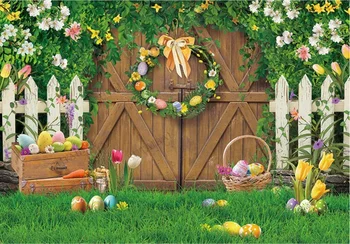 Pavasario Velykų Fone Medienos Durys, Žalia Žolė Fotografijos Pavasario Gėlės Kiaušiniai Vaikai Vaikai Velykų Šalies Reikmenys, Papuošalai