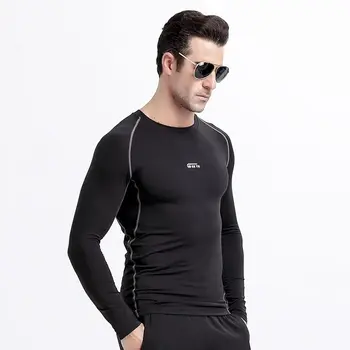 Pavasarį ir Vasarą Vyrams Marškinėliai ilgomis Rankovėmis Suspaudimo Įtemptas Sportinis Stilius Viršūnės Juodos spalvos