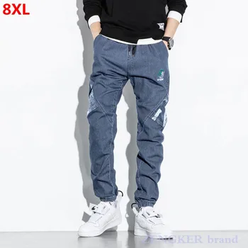 Pavasarį, rudenį devynių taškų jeans vyriški rudenį plonas laisvi kojų laisvalaikio plus size ilgas kelnes 8XL7XL džinsai vyrams