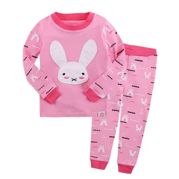 Pavasarį, Rudenį medvilnės kūdikių namų drabužiai mergaitėms pajama 2 vnt. rinkinys vaikams sleepwear vaikams, naktiniai drabužiai animacinių filmų triušis fox 2 iki 7 metų amžiaus