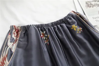 Pavasarį, Rudenį Moterų Pižama Rinkinius, Kelnės Sexy Šilko Ponios Satino Chalatas, naktiniai drabužiai Pijama ilgomis Rankovėmis Sleepwear Pyjama Femme