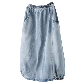 Pavasarį, Rudenį Sijonas Mados Moterų Didelio dydžio Džinsinio audinio sijonas Naujas Ponios Elastinga Juosmens kišenėje Balinti Mori mergina Atsitiktinis Laisvas sijonas