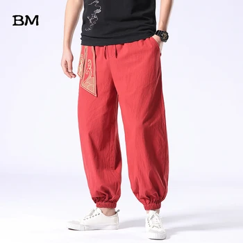 Pavasarį, Vasarą Kinų Stiliaus Medvilnės Linija Vyrų Plonas Kelnes Hip-Hop Haremo Kelnės Poilsiu Sweatpants Japanees Streetwear Kelnės