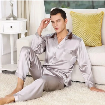 Pavasarį Vyrai Dėmių Šilko Pajama Nustatyti Pižama Vyrams Sleepwear Modernaus Stiliaus Šilko Pižamą Namo Vyras Satin Soft Jaukus Miega