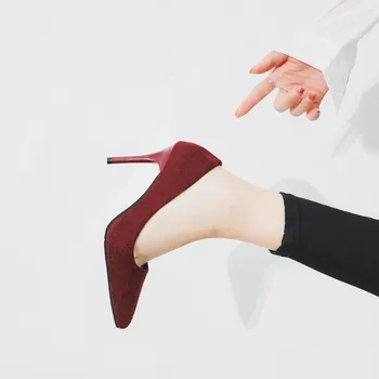 Pažymėjo Tne Suede Ploni Kulniukai Aukšti kulniukai siurbliai moterų batai 2019 m. Pavasario Rudens batai moterims, Juoda Laukinių Seklių Biuras ponios batai