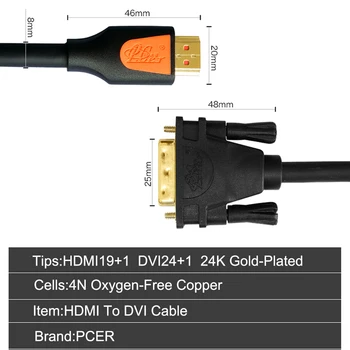 PCER HDMI į DVI Kabelis, DVI į HDMI Laidas, Audio Video Laidas DVI-HDMI male vyrų kabelis PC Stebėti HDTV Projektorius DVI24+1 Patinas