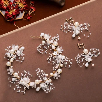 Pearl lankelis staigius nuotakos šukuosena paprasta perlas vestuvių plaukų aksesuarai