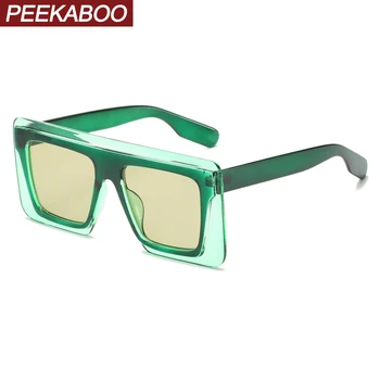 Peekaboo juodas kvadratas akiniai nuo saulės moterims, žalia moterų dideli saulės akiniai derliaus flat top šalis dovana uv400 vasaros