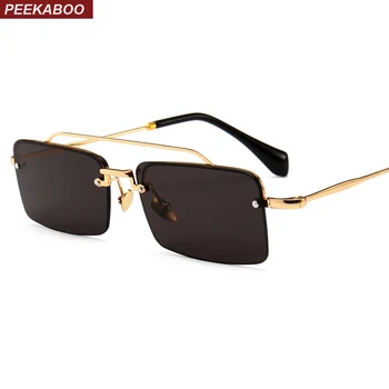 Peekaboo retro stačiakampis, akiniai nuo saulės vyrams metalo rėmas auksas rudas pusiau taškus aikštės saulės akiniai moterims iki 2018 m. vasaros