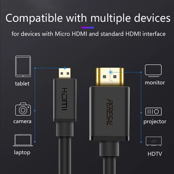 PERESAL Micro HDMI į HDMI Kabelis, 2.0 V 4K60HZ SONY Alpha 7R IV A7R3 A3M3 prijungti prie monitoriaus arba TV projektorius už Aviečių Pi