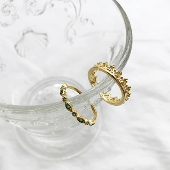 Peri'sBox Aukso Spalva Žalia Crystal Crown Žiedai Moterims 925 Sterling Skiedra Princesė Sužadėtuvių Žiedai Skanėstas Vestuvės Žiedai