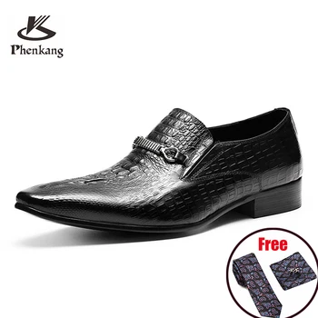 Phenkang Vyrų odos batus verslo suknelė, kostiumas, batai, vyrams, prekės Bullock natūralios odos juoda slipon vestuvių mens batai 2020 m.