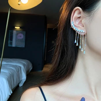 Pietų Korėjos naujo dizaino bižuterijos pasakų spindinčios prabangos visą cirkonis ausies kaulų įrašą grandinės kutas moterų temperamentas auskarai