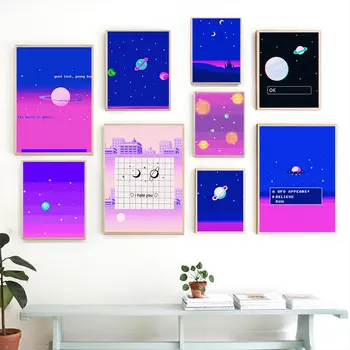 Pikselių stiliaus Patalpose Planetų abstrakčiai estetinės Namuose Vaikų Kambarį, Miegamojo Puošimas Spausdinti Plakato Nuotrauką Tapybos Sienos Menas Drobė