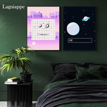 Pikselių stiliaus Patalpose Planetų abstrakčiai estetinės Namuose Vaikų Kambarį, Miegamojo Puošimas Spausdinti Plakato Nuotrauką Tapybos Sienos Menas Drobė