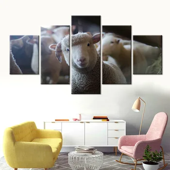 Plakatai Ir Spausdina Drobė, Tapyba, Modernus Sienos Menas 5 Gabalas gyvūnų avių Nuotrauką Drobė Spausdinimo Namų Dekoro