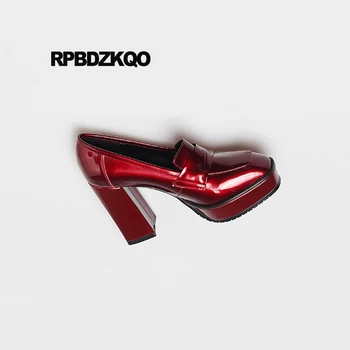 Platforma naujos natūralios odos blokuoti moteris aukštakulnius 2019 vyno raudona kokybės patentų europos dizainerio batai juoda siurbliai aikštėje kojų