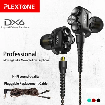 Plextone DX6 Sporto Ausinių Trys Vienetai 3.5 mm In-ear Ausinių HIFI Stereo Bass Laidinė laisvų Rankų įranga MMCX Ausinių Kabelį Telefoną Xiaomi