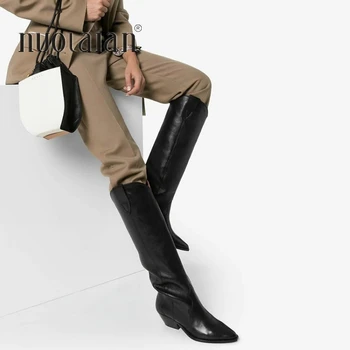 Plius dydis 35-42 Naujas prekės ženklas moterims ilgi batai stambusis kulniukai rudens-žiemos batai kaubojus vakarų kelio auliniai batai moterims, batai