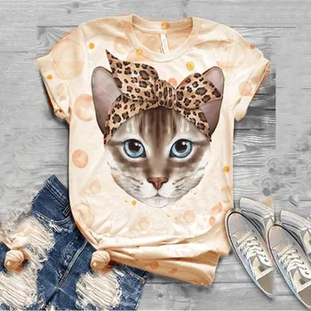 Plius Dydis Moterų trumpomis Rankovėmis 3D Gyvūnų Spausdinami O-Kaklo Viršūnes Tee Marškinėliai Blusas camiseta mujer футболка