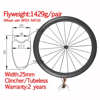 Plotis 25mm super lengvas anglies keliais dviračio ratai kniedė, skirta tubeless keramikos hub didelis TG individualų logotipas 38mm/50mm aširačio