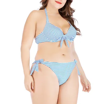 Plus Size Dryžuotas Bikini, Styginių maudymosi kostiumėlį 2019 Mujer Aukšto Juosmens Push Up Kamšalu Biquini Lankas maudymosi Kostiumėliai, Didelio Dydžio Maudymosi Kostiumą, 4XL