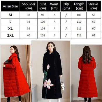 Plus Size Ilgi Žiemos Paltai Loto Siuvinėjimo Žemyn Medvilnės Parko Moterų Puffer Jacket Moters Drabužius 2020 Šiltas Slim Outwear Okd479