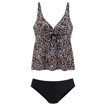 Plus Size Moters maudymosi kostiumėlį Push Up Leopard Tankini Swimjupmsuit maudymosi kostiumėlį Spausdinti V Iškirpte Paplūdimio Paminkštintas Diržas 2020 m. maudymosi Kostiumėliai