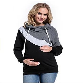 Plus Size Nėštumo Slaugos ilgomis Rankovėmis Motinystės Drabužiai Gobtuvu Krūtimi Viršūnes Kratinys T-shirt Nėščioms Moterims