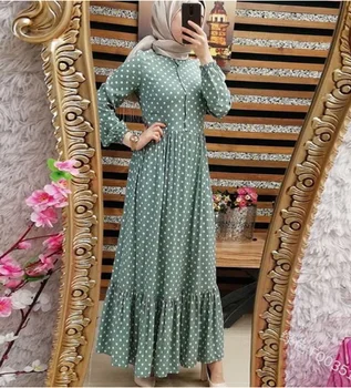 Plus Size Polka Dot Kaftan Abaja Dubajus Hijab Musulmonų Caftan Dress Marocain Turkijos Suknelės Jilbab Abayas Moterų Islamas Drabužiai