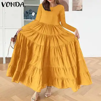 Plus Size VONDA Moterų'Long Maxi Suknelė Šalis Vestidos ilgomis Rankovėmis Derliaus Kietas Suknelės Bohemijos Sundress Ilgas Chalatas, 5XL