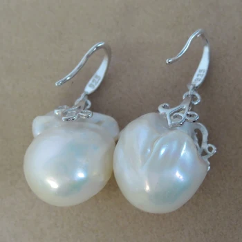 Pobūdžio gėlavandenių perlų auskarai su 925 sidabro kablys -- AA baroko Perlas,15-35 mm big baroko perlo auskaru
