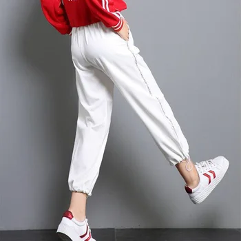 Poilsiu Moterų Streetwear Juoda Balta Elastinga Juosmens Haremo Kelnės Moterims Baggy Tactical Kelnių Korėjos Hip-Hop Kelnes Ropa Mujer