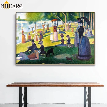 Pointillism Menininko Georges Seurat ' A sekmadienio Popietę Saloje La Grande Jatte, Drobė Spausdinti Tapybos Sienos Menas Namų Dekoro