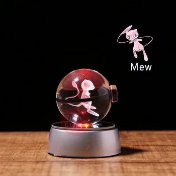 Pokemon Ball Anime Pav Mew Aišku, Krištolo Dizaino Pokeball Kišti Kamuolys su LED Šviesa, Žaislas Vaikams
