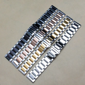 Poliruoto metalo black silver Watchband 20mm 22mm 24mm Nerūdijančio Plieno Žiūrėti Juosta Dirželis Vyrų Sidabro Apyrankė Pakeitimo Kietas Saitą