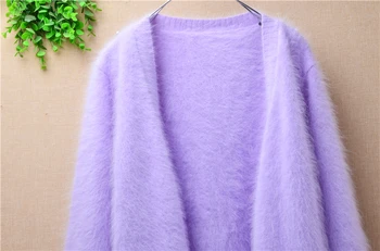 Ponios moterų atsitiktinis mados pavasario rudens mink kašmyras prarasti ilgai žibintų rankovėmis angoros kailio susagstomi megztiniai megzti megztiniai megztinis