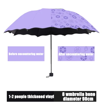 Ponios Nešiojamų Skėčiai nuo lietaus ir Vėjo 3-Lankstymo Žiedų Vanduo keičia Spalvą, Anti-UV Saulės/Lietaus, Skėtis AC889