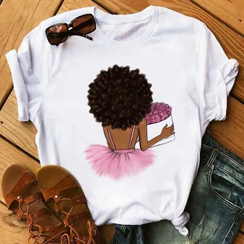Poppin Mama Marškinėliai madinga Marškinėliai Moterims Juodosios Afrikos Garbanotais Plaukais mergina Spausdinti Marškinėlius Femme Harajuku Drabužius Moterų marškinėliai Topai