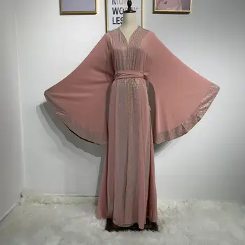 Prabanga Femme Kimono Kaftan Handstudded Skraiste Dubajus Islamas Hijab Musulmonų Suknelė Abaja Caftan Marocain Kataras Omanas Turkija Drabužiai
