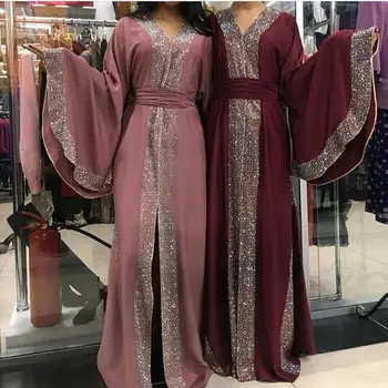 Prabanga Femme Kimono Kaftan Handstudded Skraiste Dubajus Islamas Hijab Musulmonų Suknelė Abaja Caftan Marocain Kataras Omanas Turkija Drabužiai