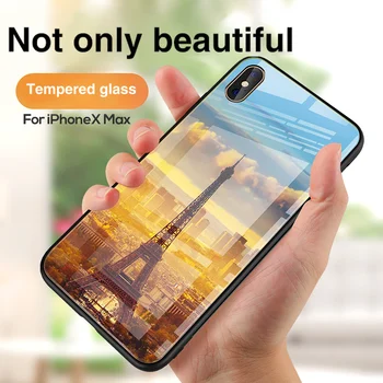 Prabanga Gamtos Peizažas Peizažas Sniego Kalnų Eifelio Bokštas Elnias Grūdintas Stiklas Case For iphone Xs Max 7 8 6 6s Plius Padengti Coque