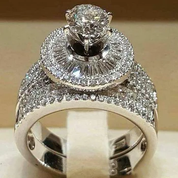Prabanga Moterų Big Kristalų Cirkonis Žiedas Nustatyti Spalvingas Didelės Vestuvinis Žiedas Ir Vestuvių Rinkiniai Žada Sužadėtuvių Žiedai Moterims