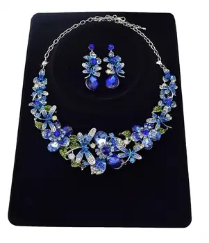 Prabanga Mėlyna Violetinė Crystal Clear Didelis Gėlių Pareiškimą Karoliai & Auskarai, Papuošalų Rinkiniai Moterims Jaunavedžių Vestuves Papuošalai