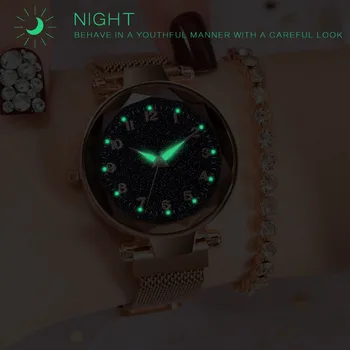 Prabanga Švytinčios Moterų Laikrodžiai Žvaigždėtas Dangus Magnetinio Moterų Laikrodis atsparus Vandeniui kalnų krištolas Laikrodis relogio feminino montre femme