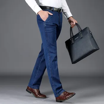 Prabangus, aukštos kokybės, patogūs medvilniniai vyriški prarasti džinsinio džinsus 2020 m. rudenį, žiemą prekės ženklo drabužių verslo atsitiktinis džinsus, mėlyna pilka